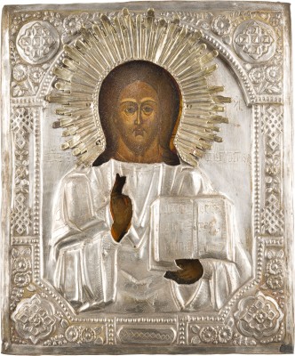 Bild IKONE MIT CHRISTUS PANTOKRATOR MIT OKLAD