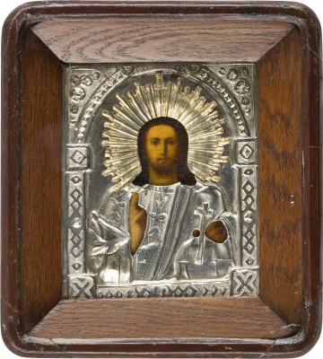 Picture KLEINE IKONE MIT CHRISTUS DEM WELTENHERRSCHER MIT OKLAD IM KIOT