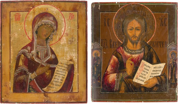 Auktion 156<br>ZWEI IKONEN: CHRISTUS PANTOKRATOR UND GOTTESMUTTER AUS EINER DEESIS