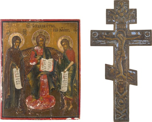 Auction 156<br>KLEINE IKONE MIT DEESIS UND BRONZE-KRUZIFIX