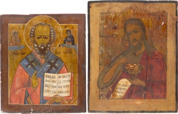 Auktion 156<br>ZWEI GROSSE IKONEN: HEILIGER NIKOLAUS VON MYRA UND JOHANNES DER VORLÄUFER AUS EINER DEESIS