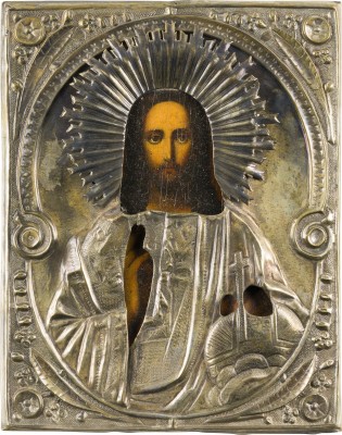 Bild KLEINE IKONE MIT CHRISTUS DEM WELTENHERRSCHER MIT OKLAD