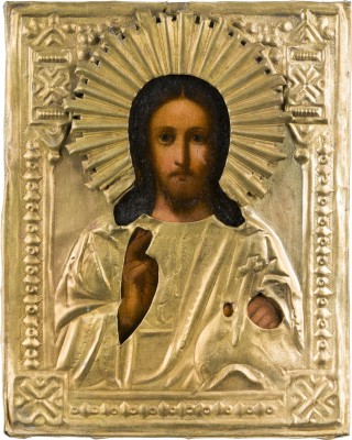 Bild KLEINE IKONE MIT CHRISTUS DEM WELTENHERRSCHER MIT OKLAD