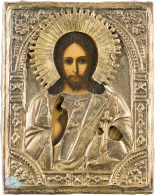 Bild KLEINE IKONE MIT CHRISTUS DEM WELTENHERRSCHER MIT OKLAD