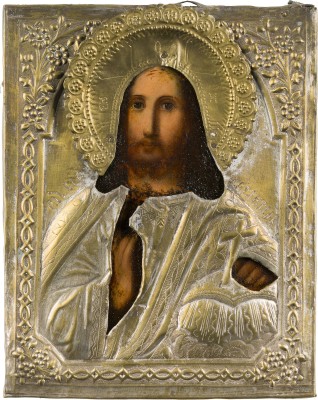 Bild KLEINE IKONE MIT CHRISTUS DEM WELTENHERRSCHER MIT OKLAD