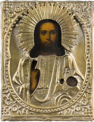 Bild KLEINE IKONE MIT CHRISTUS DEM WELTENHERRSCHER MIT OKLAD
