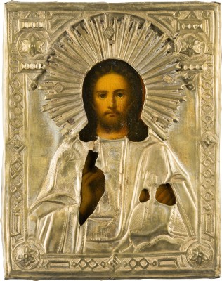 Bild KLEINE IKONE MIT CHRISTUS DEM WELTENHERRSCHER MIT OKLAD