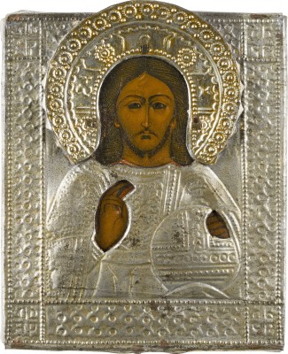 Bild KLEINE IKONE MIT CHRISTUS DEM WELTENHERRSCHER MIT OKLAD