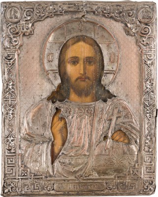 Bild KLEINE IKONE MIT CHRISTUS DEM WELTENHERRSCHER MIT OKLAD