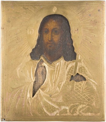 Auktion 156<br>KLEINE IKONE MIT CHRISTUS PANTOKRATOR MIT OKLAD