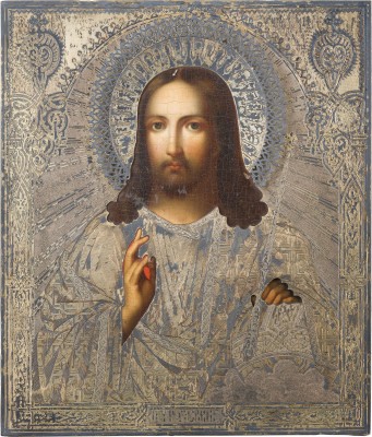 Picture GROSSE IKONE MIT CHRISTUS DEM WELTENHERRSCHER MIT VERMEIL-OKLAD