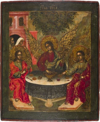 Bild SEHR FEINE IKONE MIT DER ALTTESTAMENTLICHEN DREIFALTIGKEIT