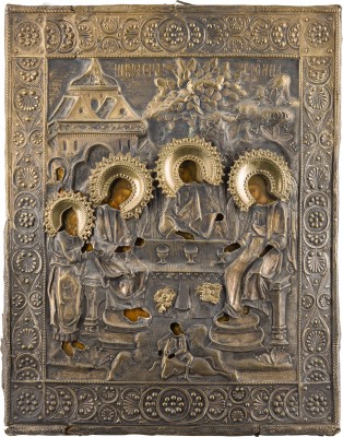 Picture GROSSFORMATIGE IKONE MIT DER ALTTESTAMENTLICHEN DREIFALTIGKEIT MIT OKLAD