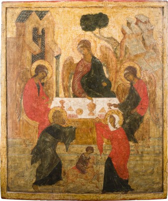 Auction 156<br>MONUMENTALE IKONE MIT DER ALTTESTAMENTLICHEN DREIFALTIGKEIT