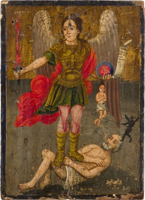 Bild DATIERTE IKONE MIT DEM ERZENGEL MICHAEL ALS PSYCHOPOMPOS