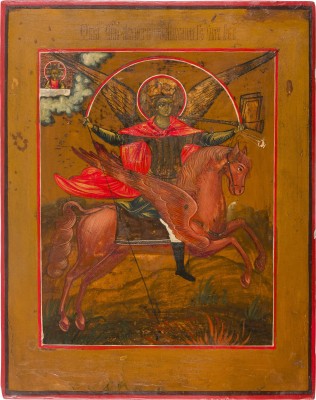 Bild GROSSE IKONE MIT DEM ERZENGEL MICHAEL ARCHISTRATEGOS ALS APOKALYPTISCHER REITER