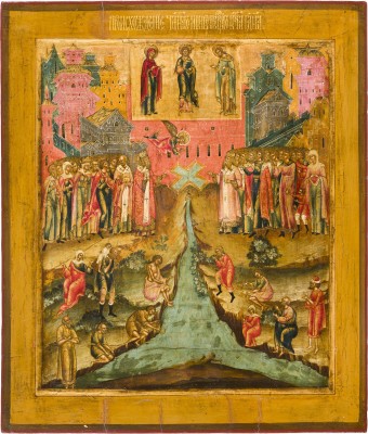 Auktion 156<br>SEHR SELTENE UND FEINE IKONE MIT DER AUSTRAGUNG DES HEILIGEN KREUZES