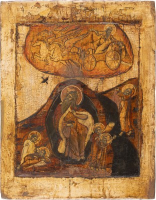 Picture IKONE MIT DEM PROPHETEN ELIAS, SEINEM LEBEN IN DER WÜSTE UND SEINER FEURIGEN HIMMELFAHRT