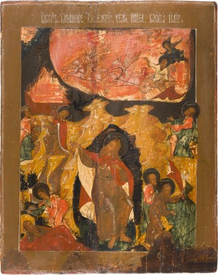 Picture GROSSE IKONE MIT DEM PROPHETEN ELIAS, SEINEM LEBEN IN DER WÜSTE UND SEINER FEURIGEN HIMMELFAHRT