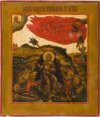 Picture IKONE MIT DEM PROPHETEN ELIAS, SEINEM LEBEN IN DER WÜSTE UND SEINER FEURIGEN HIMMELFAHRT