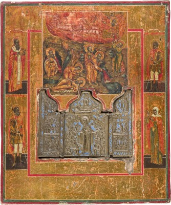 Bild IKONE MIT DER FEURIGEN HIMMELFAHRT DES PROPHETEN ELIAS UND TRIPTYCHON MIT DER GOTTESMUTTER 'FREUDE ALLER LEIDENDEN'