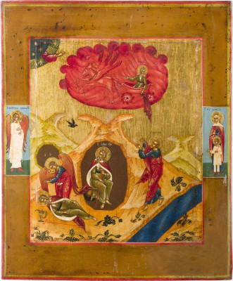 Picture KLEINE IKONE MIT DEM PROPHETEN ELIAS, SEINEM LEBEN IN DER WÜSTE UND SEINER FEURIGEN HIMMELFAHRT