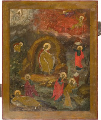 Bild GROSSFORMATIGE IKONE MIT DEM PROPHETEN ELIAS UND SEINER FEURIGEN HIMMELFAHRT