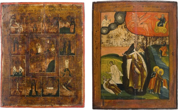 Auktion 156<br>ZWEI GROSSE IKONEN: PROPHET ELIAS UND FESTTAGSIKONE