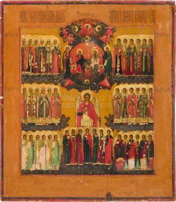 Bild FEINE UND SELTENE IKONE MIT DEESIS, DEM ERZENGEL MICHAEL UND DEN HEERSCHAREN