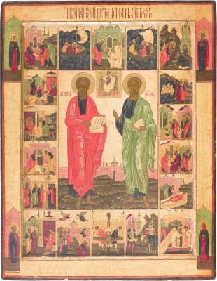 Bild GROSSE IKONE MIT DEN APOSTELN PETRUS UND PAULUS MIT SZENEN IHRER VITA