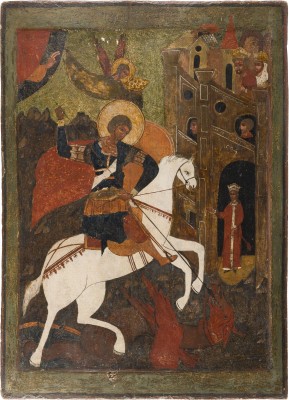 Auktion 156<br>GROSSFORMATIGE IKONE MIT DEM HEILIGEN GEORG DEM DRACHENTÖTER