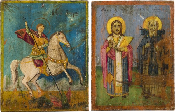 Auktion 156<br>ZWEI KLEINE IKONEN MIT DEM HEILIGEN GEORG DEM DRACHENTÖTER UND HEILIGEN