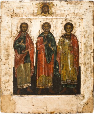 Bild IKONE MIT DEN HEILIGEN SAMON, GURIJ UND AVIV UND DEM MANDYLION