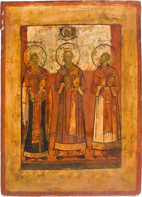 Picture KLEINE IKONE MIT DEN DREI HEILIGEN HIERARCHEN BASILIOS DEM GROSSEN, GREGORIOS DEM THEOLOGEN UND JOHANNES CHRYSOSTOMUS