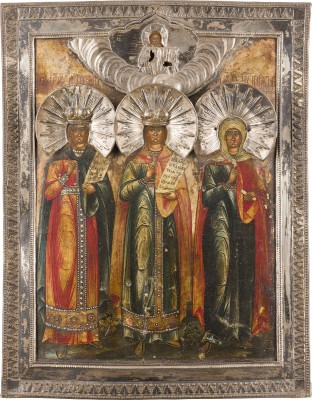 Bild IKONE MIT DREI MÄRTYRERINNEN MIT SILBER-BASMA