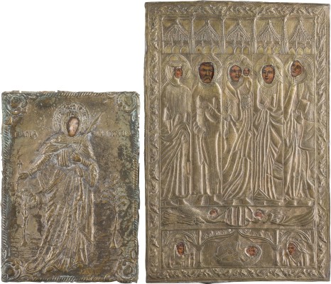 Auction 156<br>ZWEI IKONEN MIT DER HEILIGEN ANASTASIA UND HEILIGEN MIT OKLAD