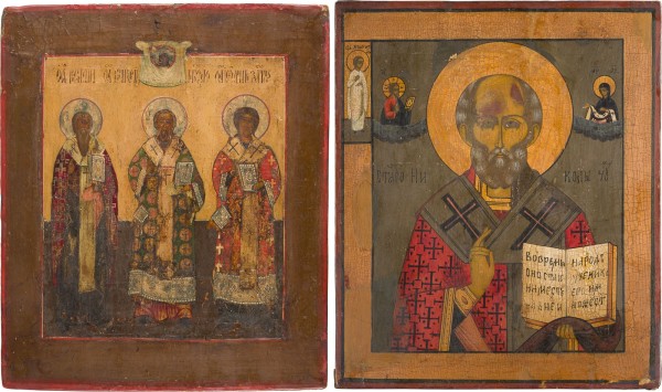 Auction 156<br>ZWEI IKONEN: DREI HIERARCHEN UND HEILIGER NIKOLAUS VON MYRA