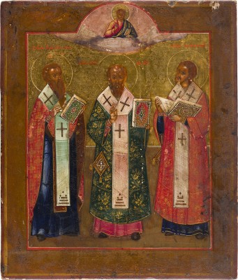Bild IKONE MIT DEN DREI HIERARCHEN BASILIUS DEM GROSSEN, GREGOR DEM THEOLOGEN UND JOHANNES CHRYSOSTOMUS