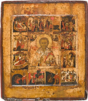 Picture FEINE VITA-IKONE MIT DEM HEILIGEN NIKOLAUS VON MYRA MIT ZWÖLF SZENEN SEINES LEBENS
