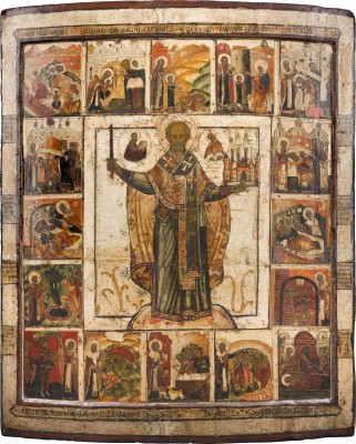Auktion 156<br>MONUMENTALE VITA-IKONE MIT DEM HEILIGEN NIKOLAUS VON MOSCHAISK