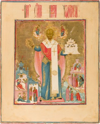 Bild SEHR FEINE IKONE MIT DEM HEILIGEN NIKOLAUS VON ZARAISK MIT VITA-SZENEN
