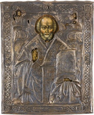 Picture KLEINE IKONE MIT DEM HEILIGEN NIKOLAUS VON MYRA MIT OKLAD