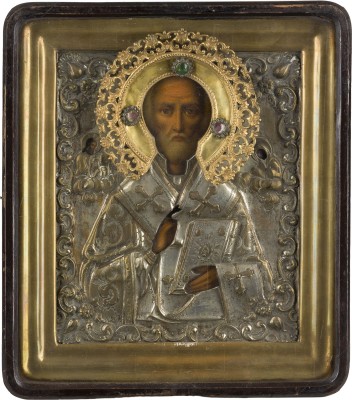 Picture GROSSE IKONE MIT DEM HEILIGEN NIKOLAUS VON MYRA MIT OKLAD IM KIOT