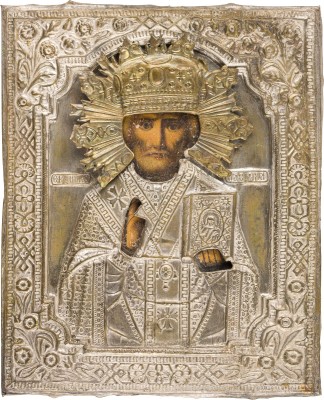 Bild KLEINE IKONE MIT DEM HEILIGEN NIKOLAUS VON MYRA MIT OKLAD