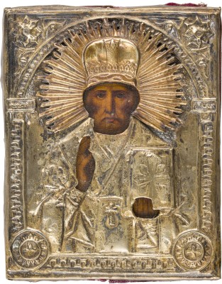 Bild KLEINE IKONE MIT DEM HEILIGEN NIKOLAUS VON MYRA MIT OKLAD