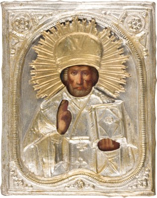 Bild KLEINE IKONE MIT DEM HEILIGEN NIKOLAUS VON MYRA MIT OKLAD