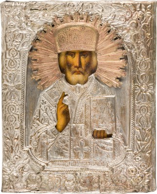 Bild KLEINE IKONE MIT DEM HEILIGEN NIKOLAUS VON MYRA MIT OKLAD