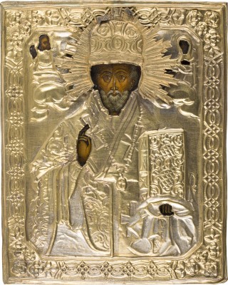 Bild KLEINE IKONE MIT DEM HEILIGEN NIKOLAUS VON MYRA MIT OKLAD
