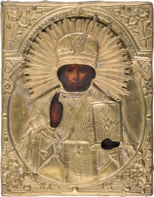 Bild KLEINE IKONE MIT DEM HEILIGEN NIKOLAUS VON MYRA MIT OKLAD