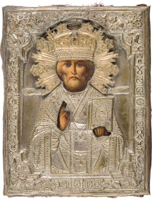 Bild KLEINE IKONE MIT DEM HEILIGEN NIKOLAUS VON MYRA MIT OKLAD